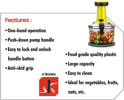 Manual Push Chopper for Kitchen | Hand Press Vegetable & Onion Cutter | Multipurpose Food Chopper
